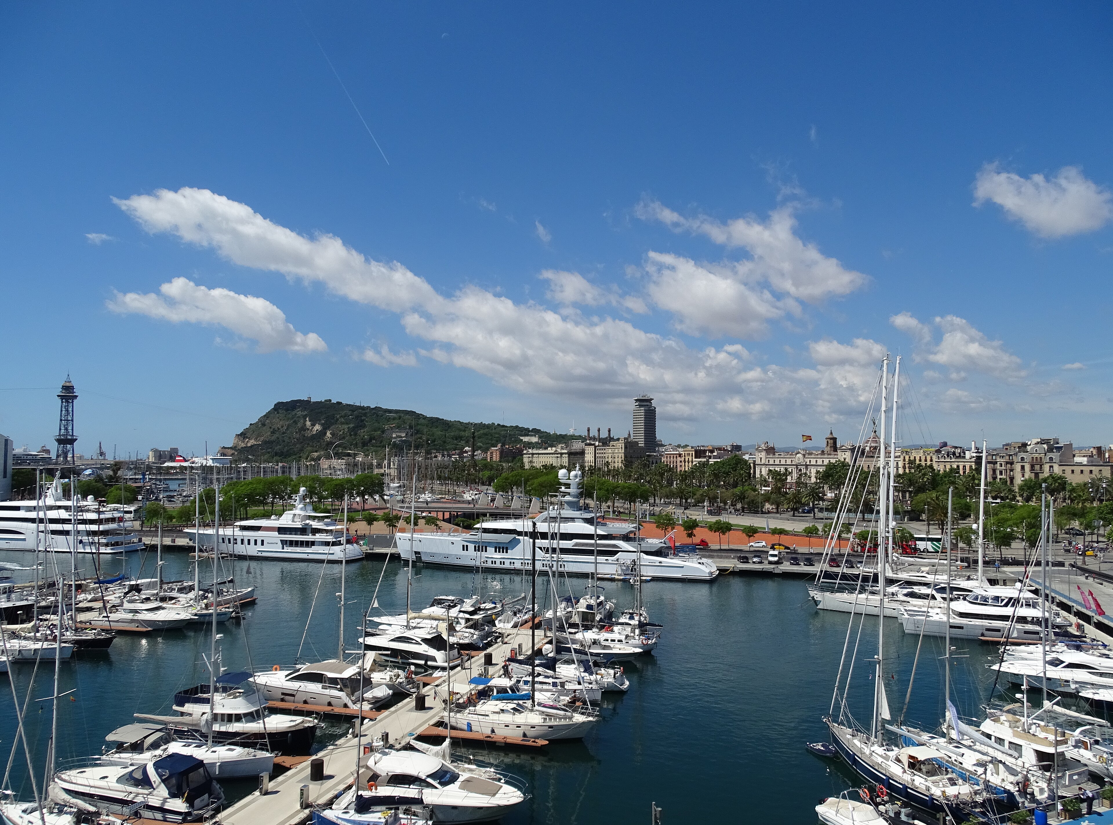 Barcelona’s Port Vell marina seen from the city waterfront, photographed in May 2017