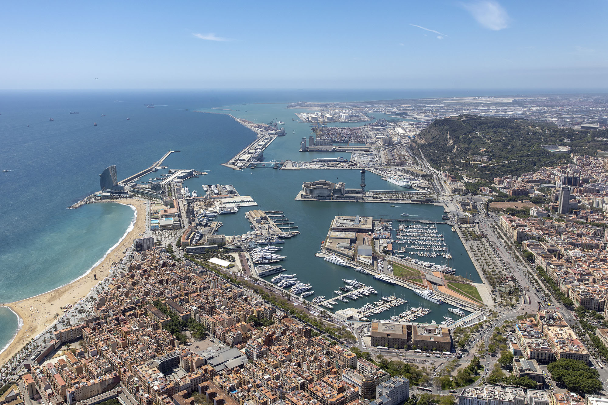 Aerial view of Barcelona’s waterfront, city and port