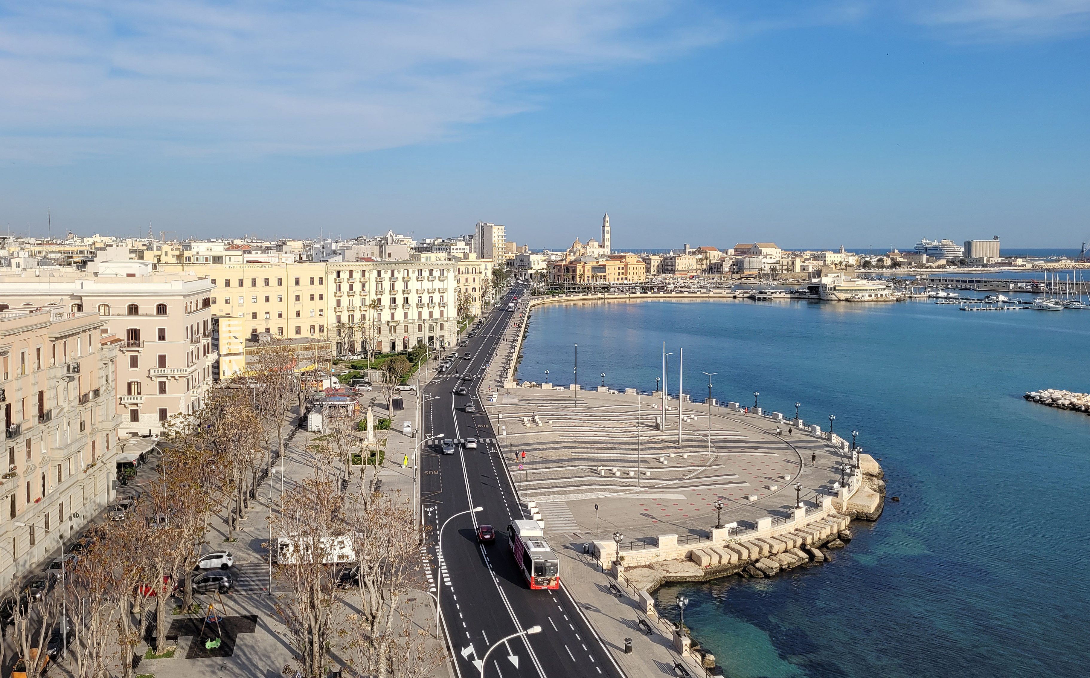 Aerial view of the Lungomare Araldo di Crollalanza waterfront in Bari