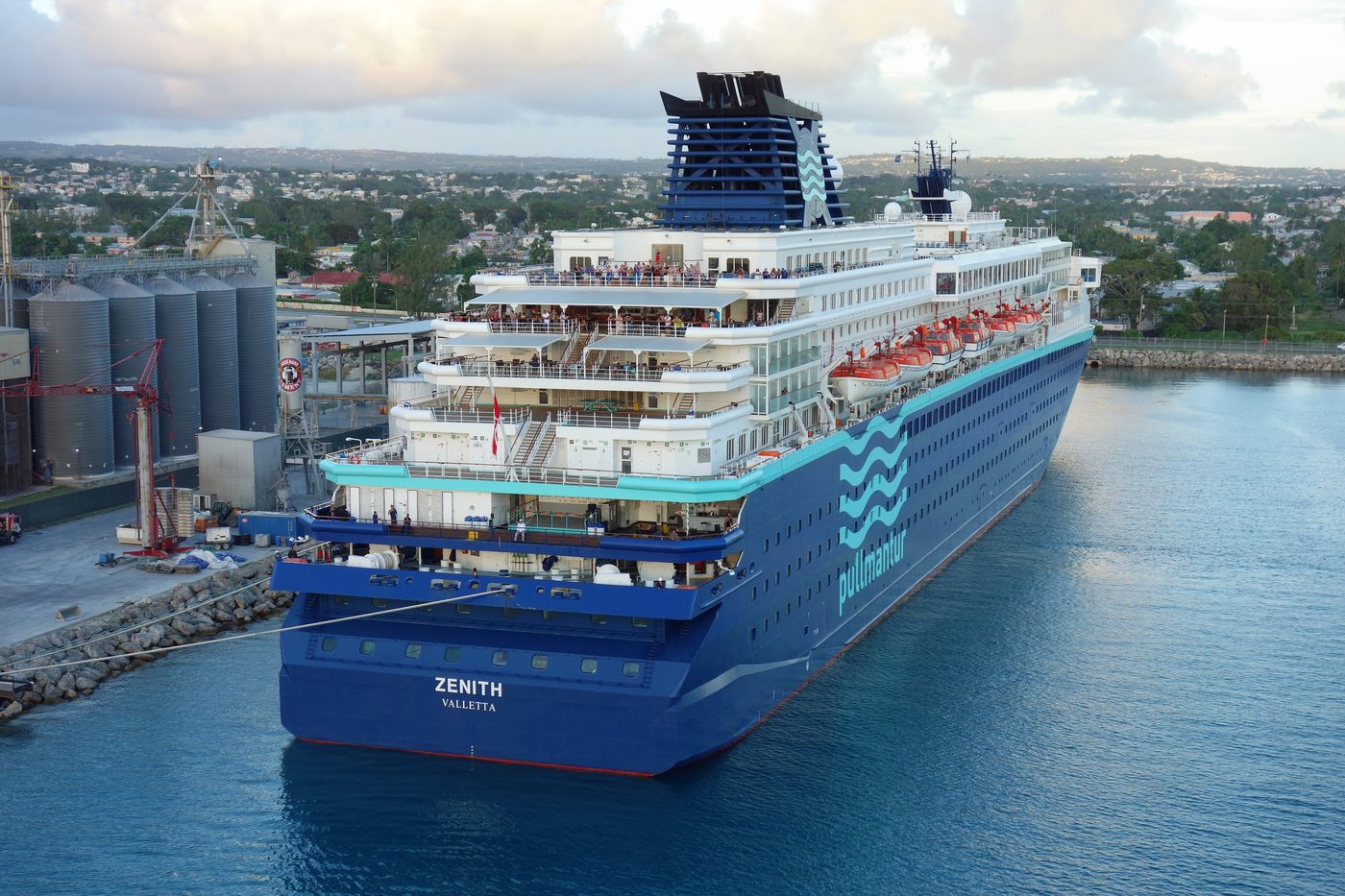 The cruise ship Zenith moored in Bridgetown harbor