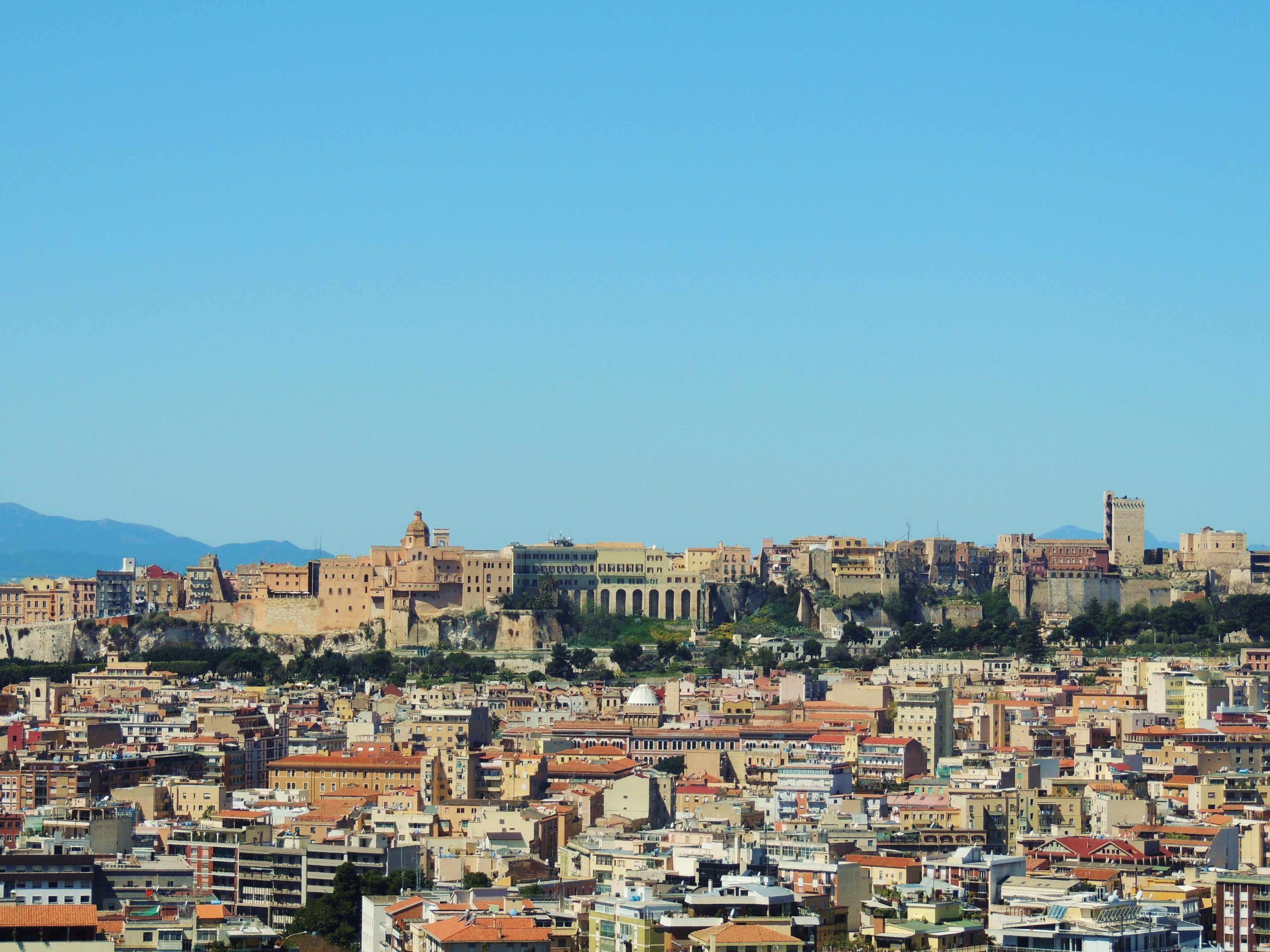 The Castello hill and the old town skyline of Cagliari
