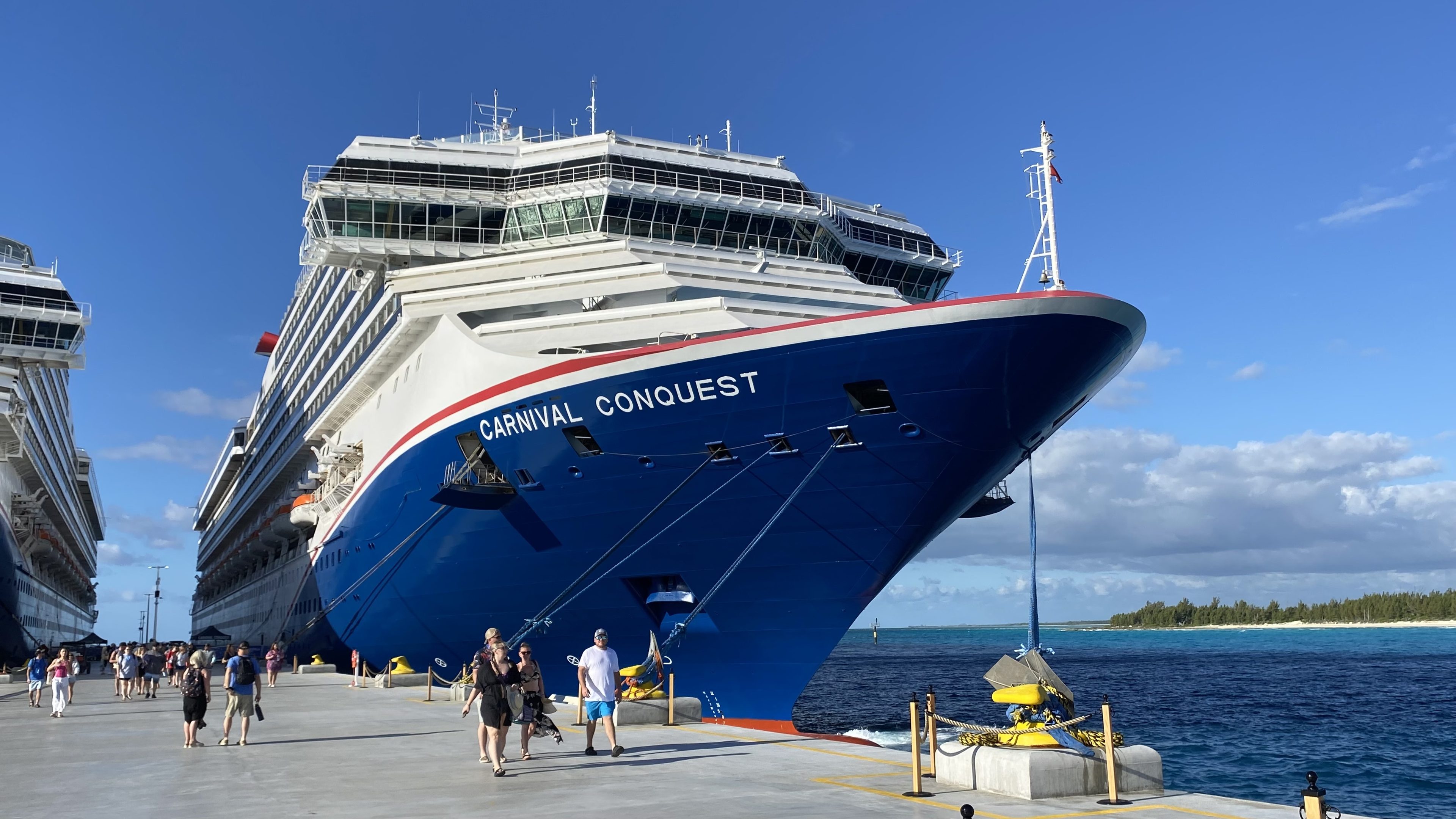 Carnival Conquest docked at the Celebration Key pier on Grand Bahama