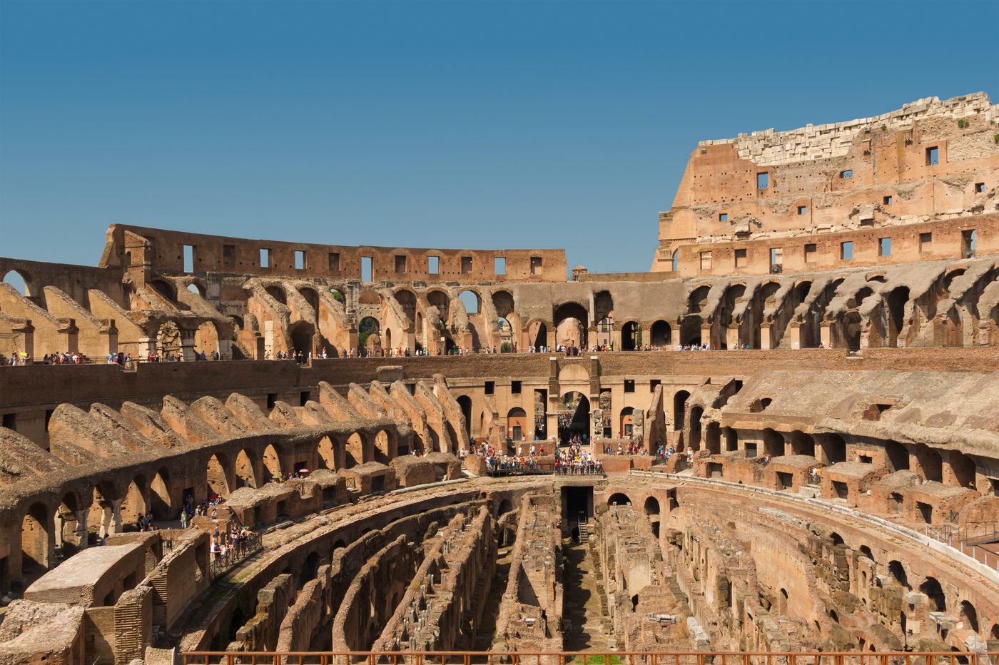 Inside the Colosseum, with the arena floor and the underground passages