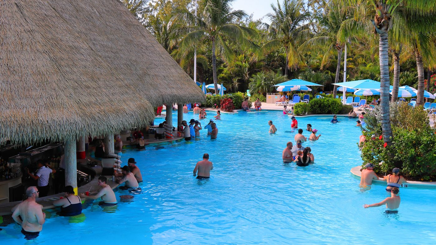 The swim-up bars at the Oasis Lagoon pool at Perfect Day at CocoCay