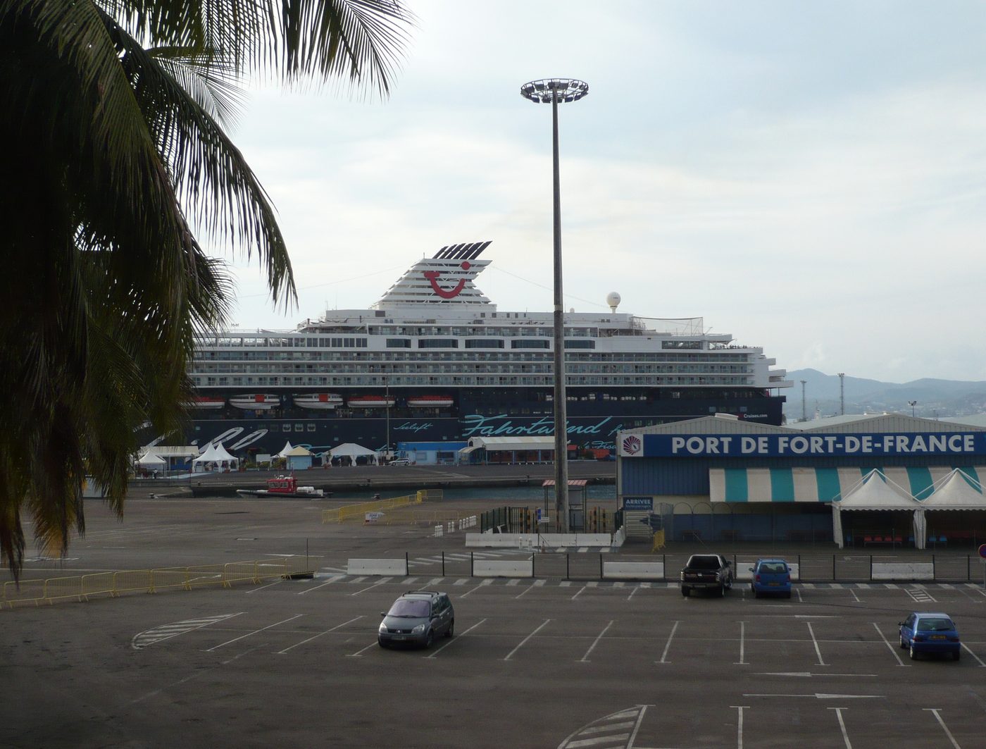 A cruise ship beside the Port de Fort-de-France sign