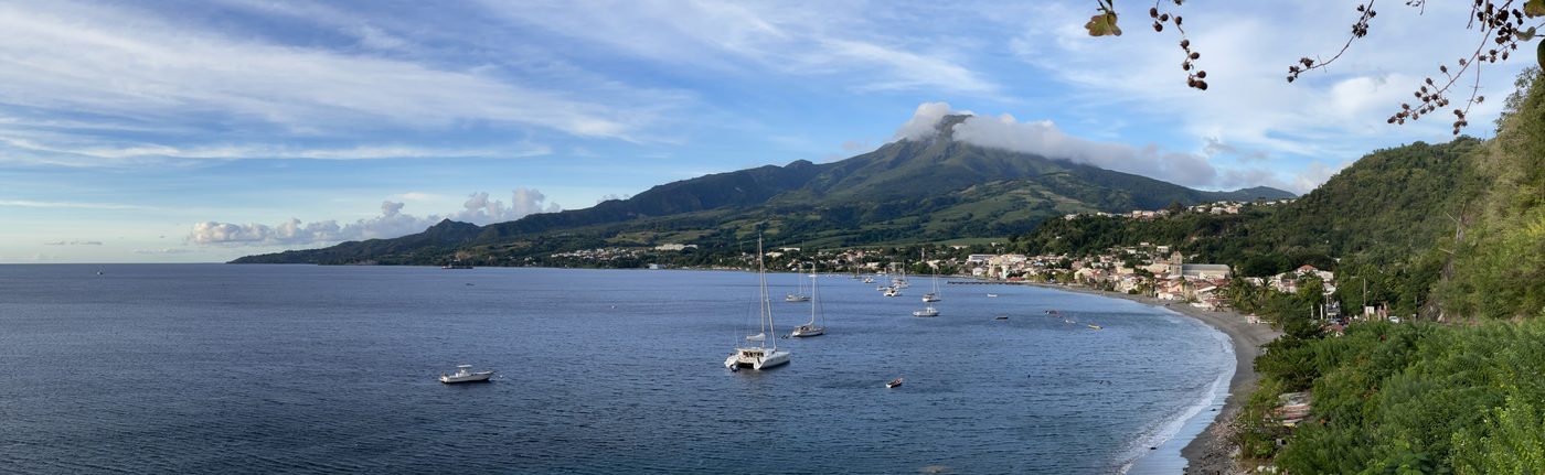 Saint-Pierre bay with Mount Pelée rising above the town