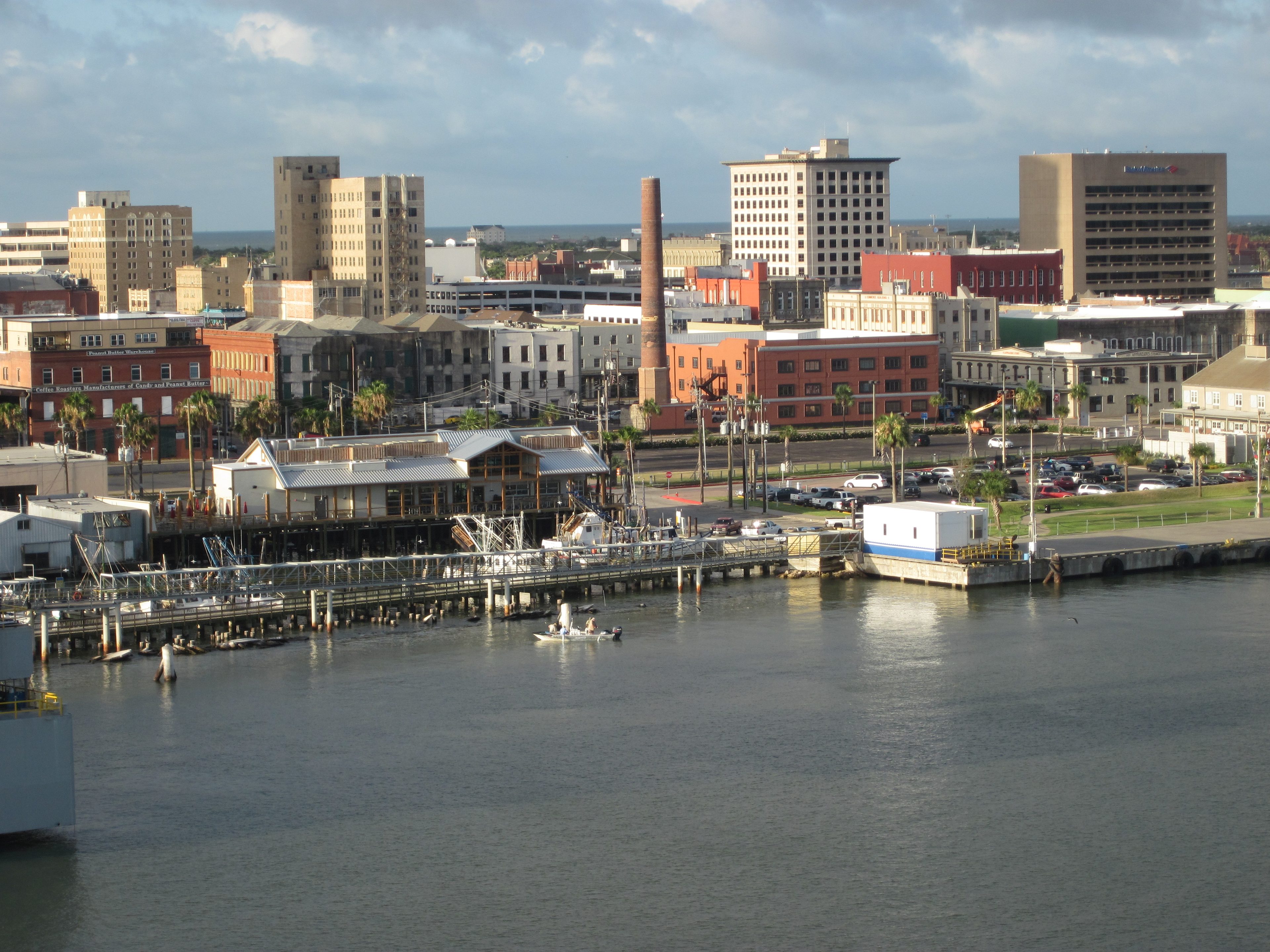 The Galveston skyline seen from a cruise ship, looking southeast