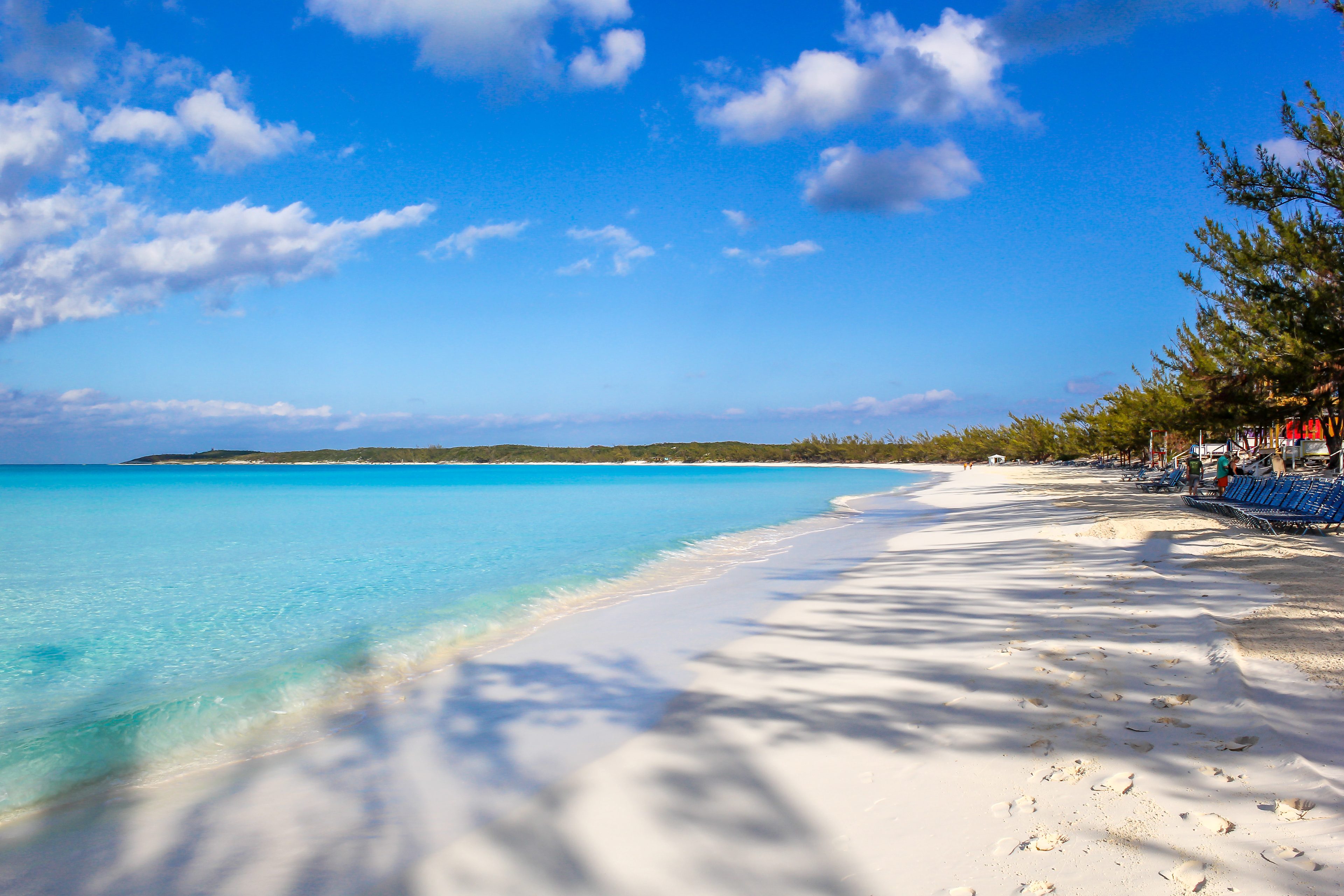 White sand and loungers on the beach at Half Moon Cay