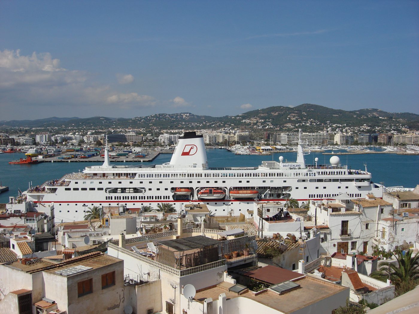 A cruise ship in the port of Ibiza