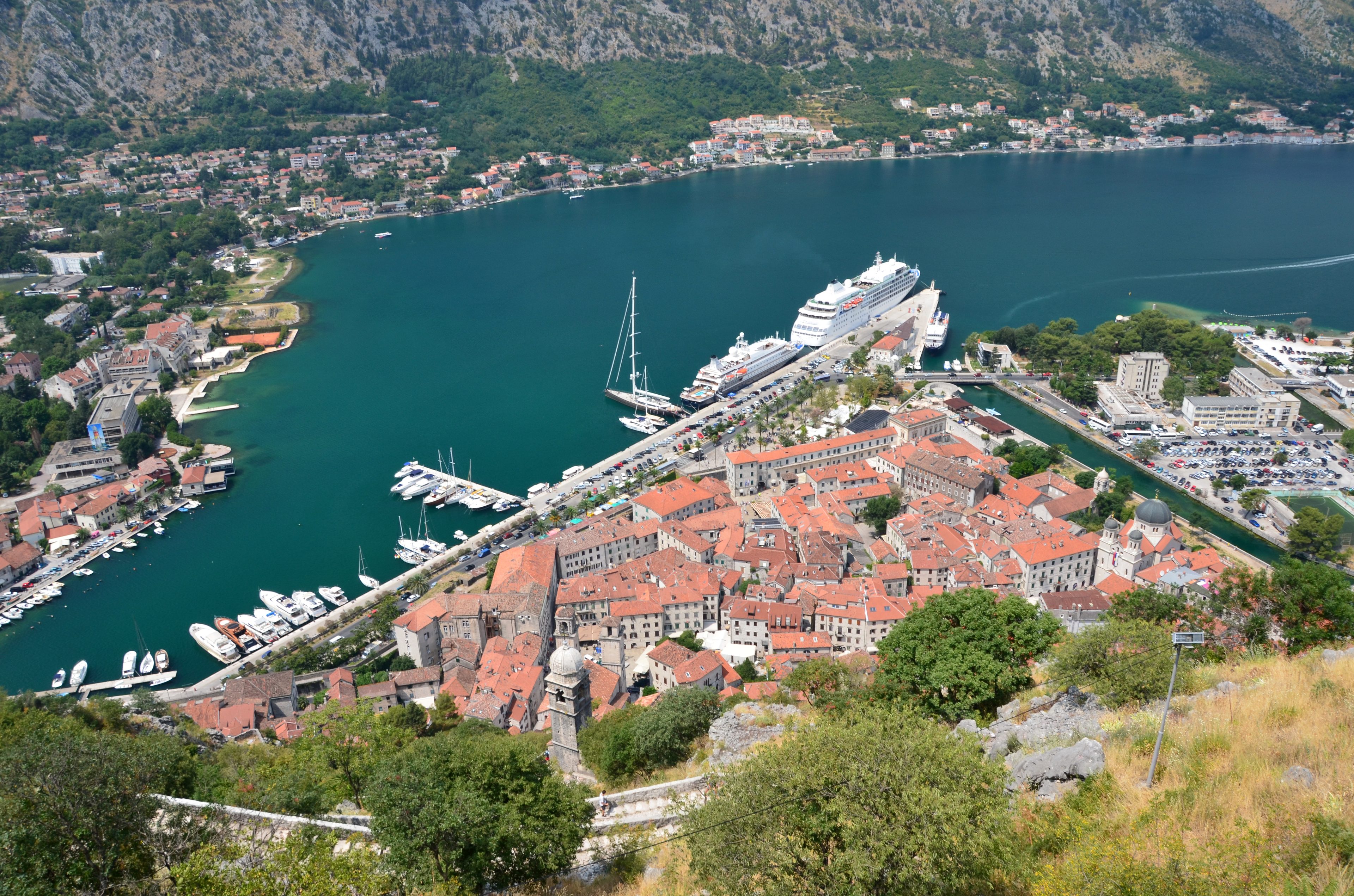Kotor Old Town seen from the path up to San Giovanni fortress