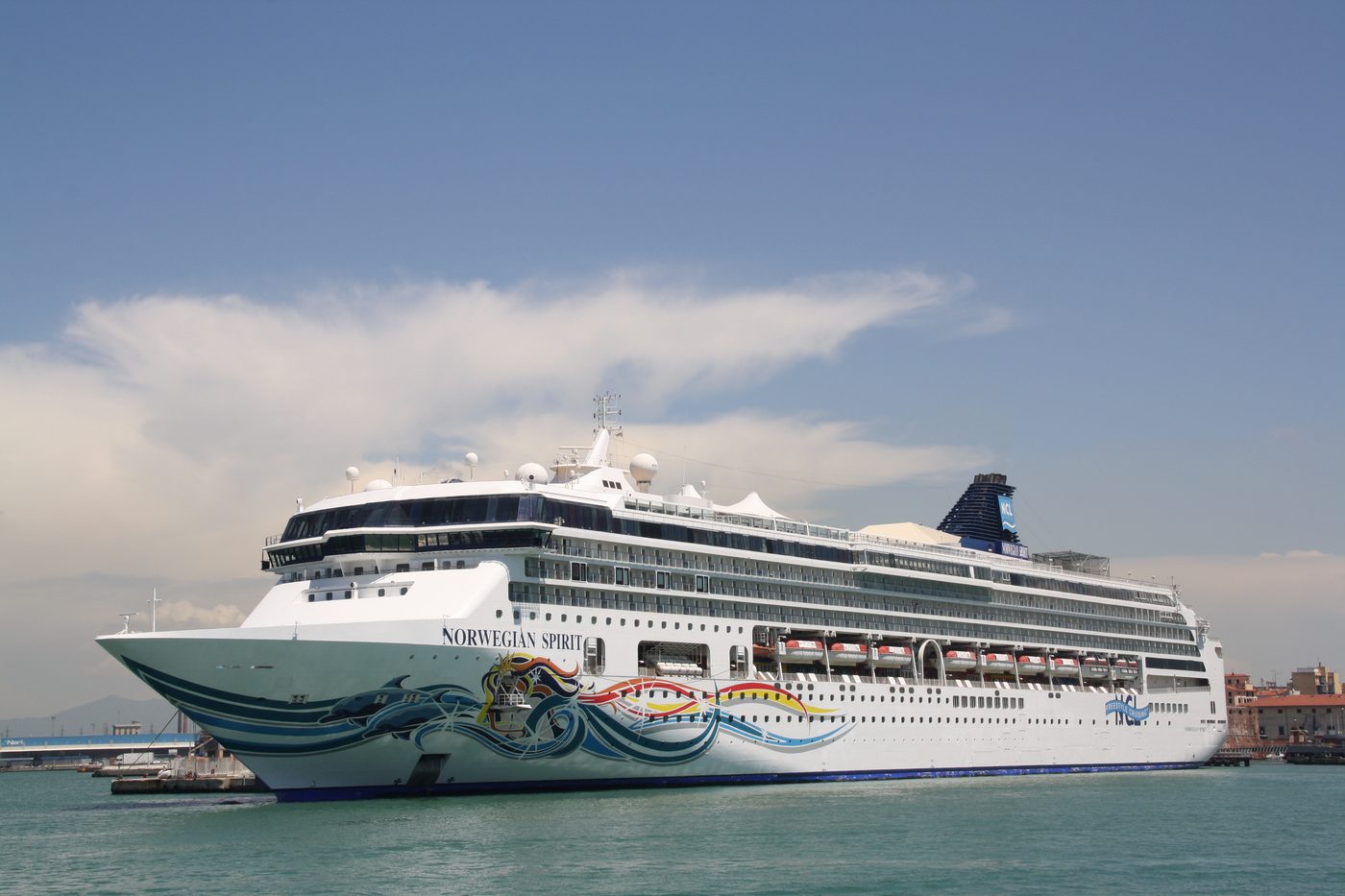 The cruise ship Norwegian Spirit berthed in the Port of Livorno