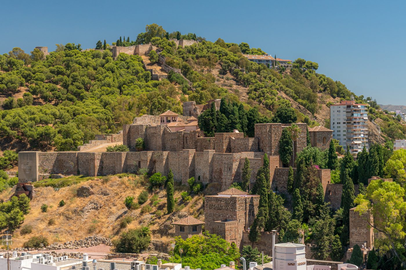 The walls of the Alcazaba on the hillside above Malaga