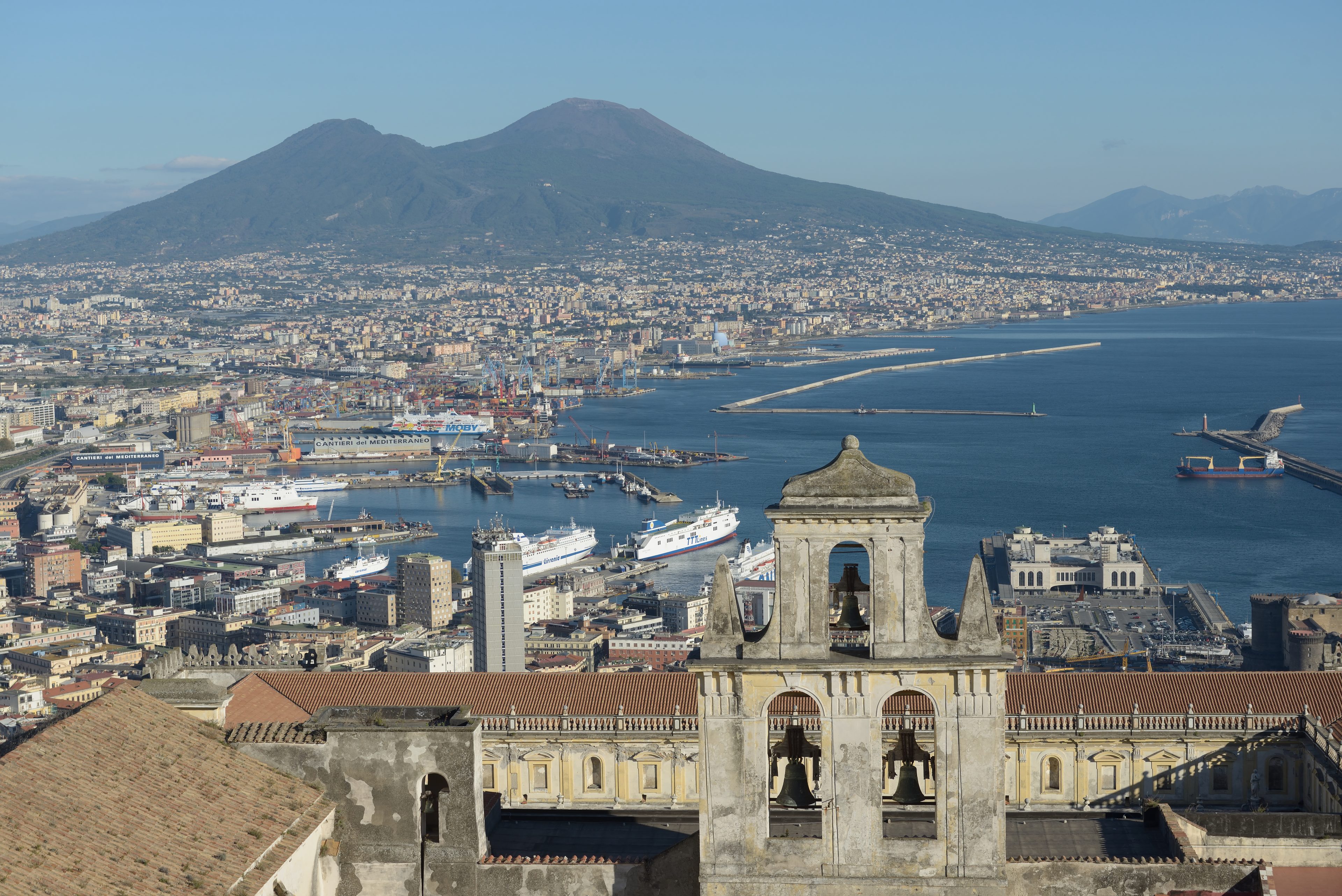 The port of Naples and the bay seen from Castel Sant'Elmo, with Vesuvius behind