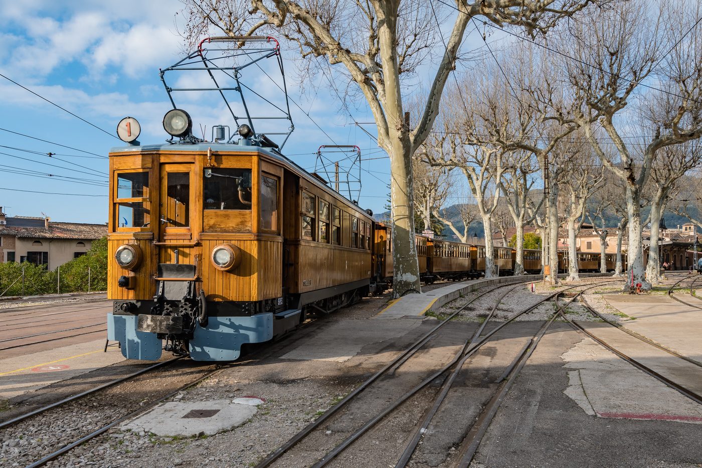 The wooden Tren de Sóller train at Sóller
