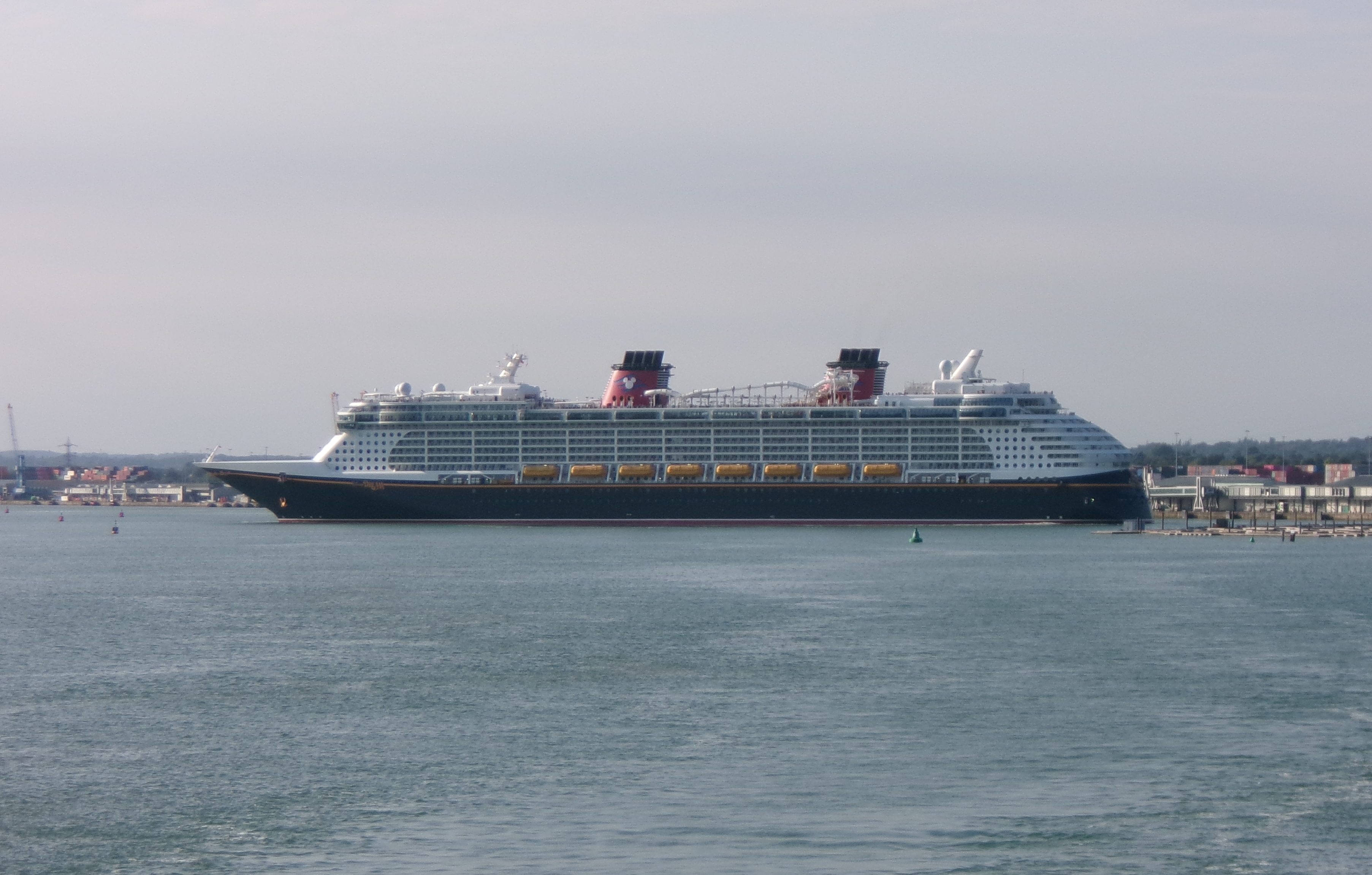 The cruise ship Disney Dream turning in Southampton Water before it sails