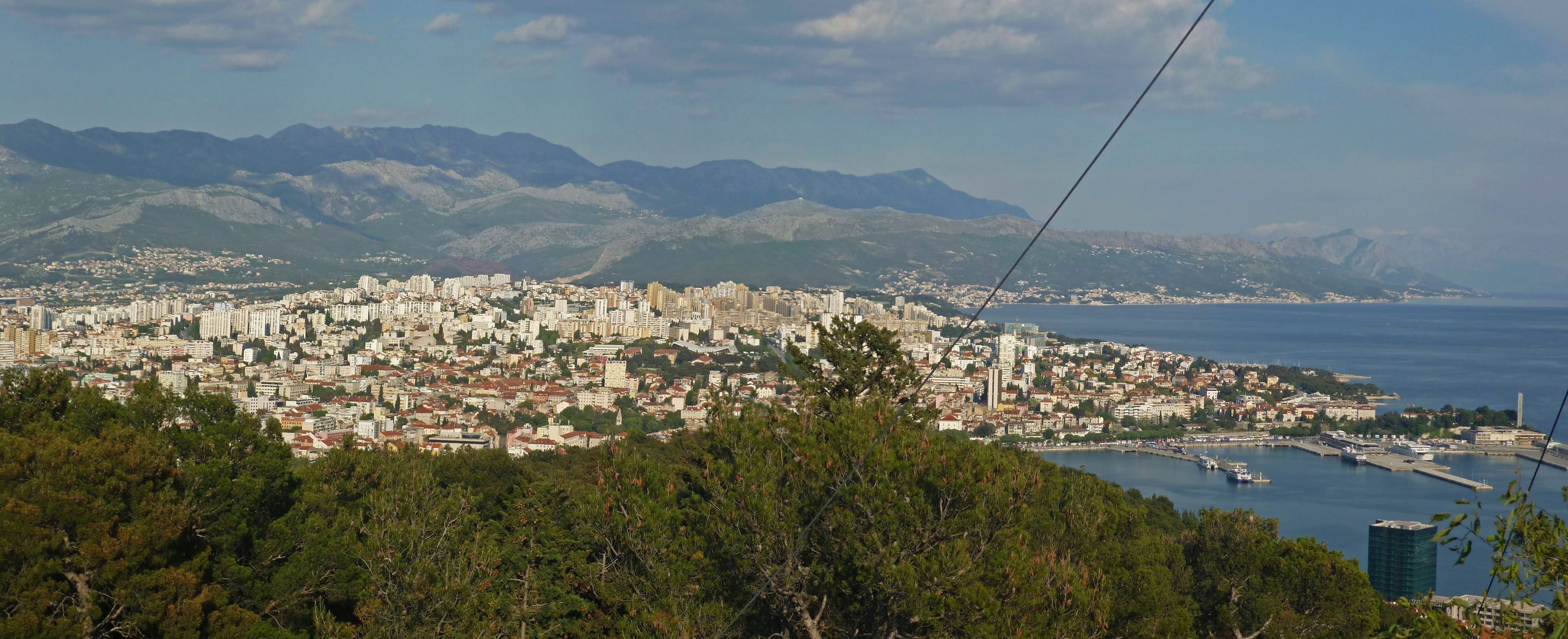 Split harbor, the Riva and the Old Town seen from Marjan hill