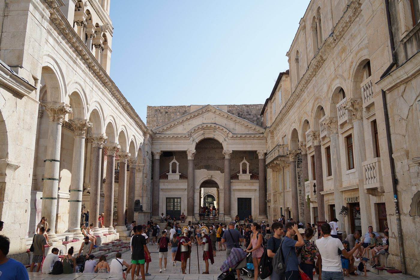 Visitors in the Peristyle courtyard of Diocletian's Palace in Split