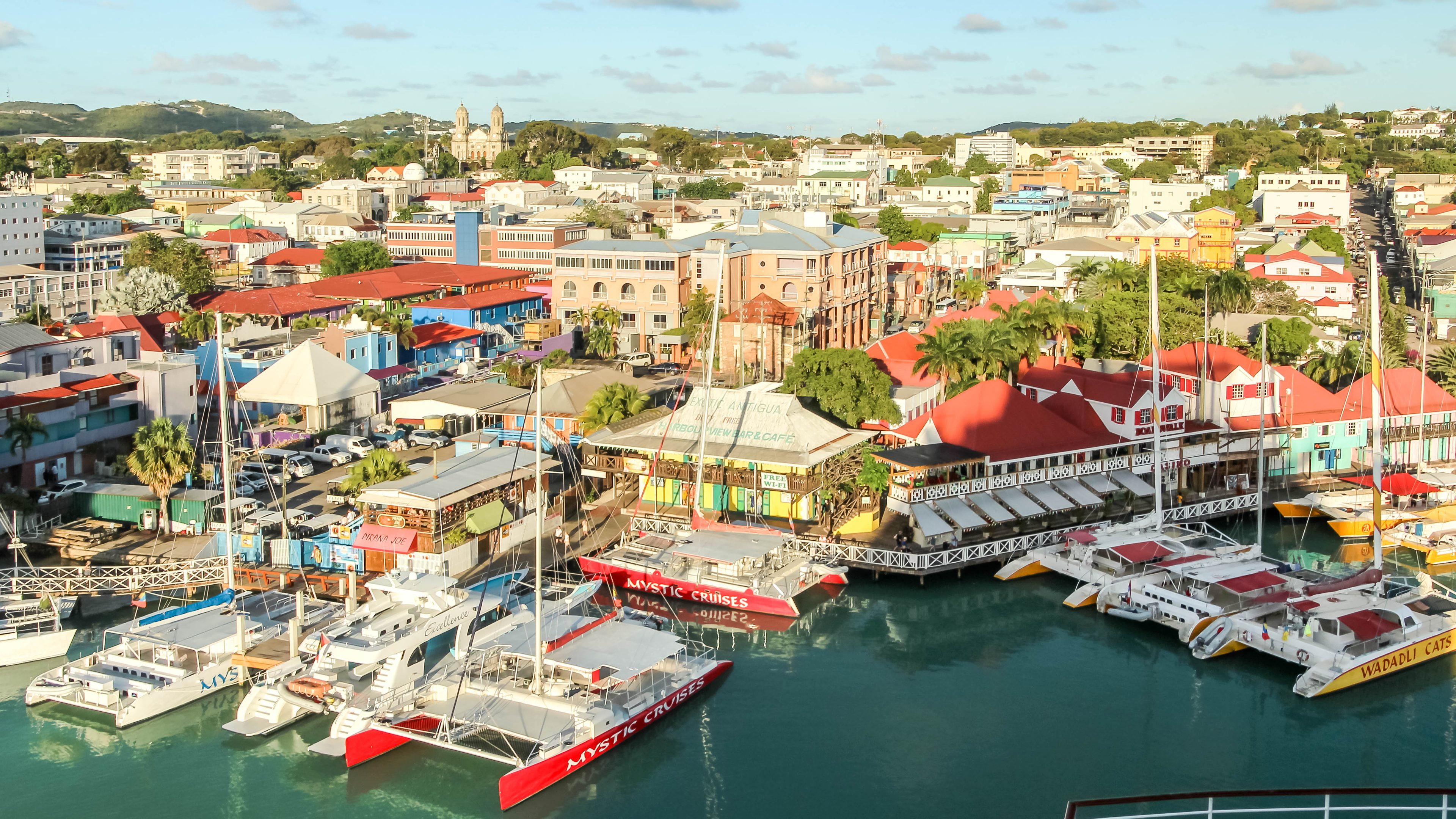 The quays and town of St John's from above, with the cruise port beside the harbor