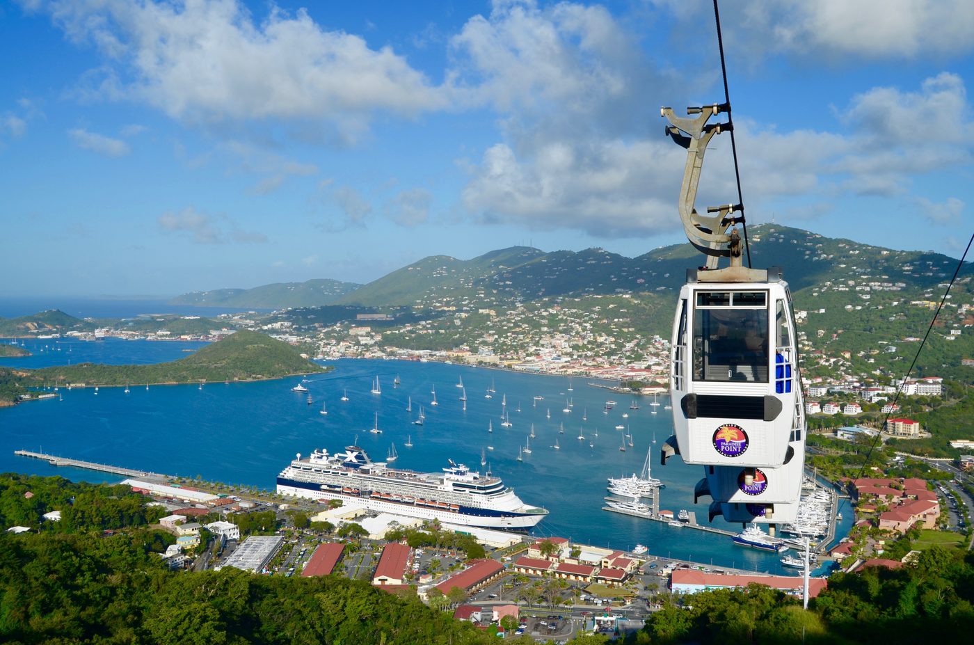Charlotte Amalie seen from Paradise Point, with a cruise ship in the harbor