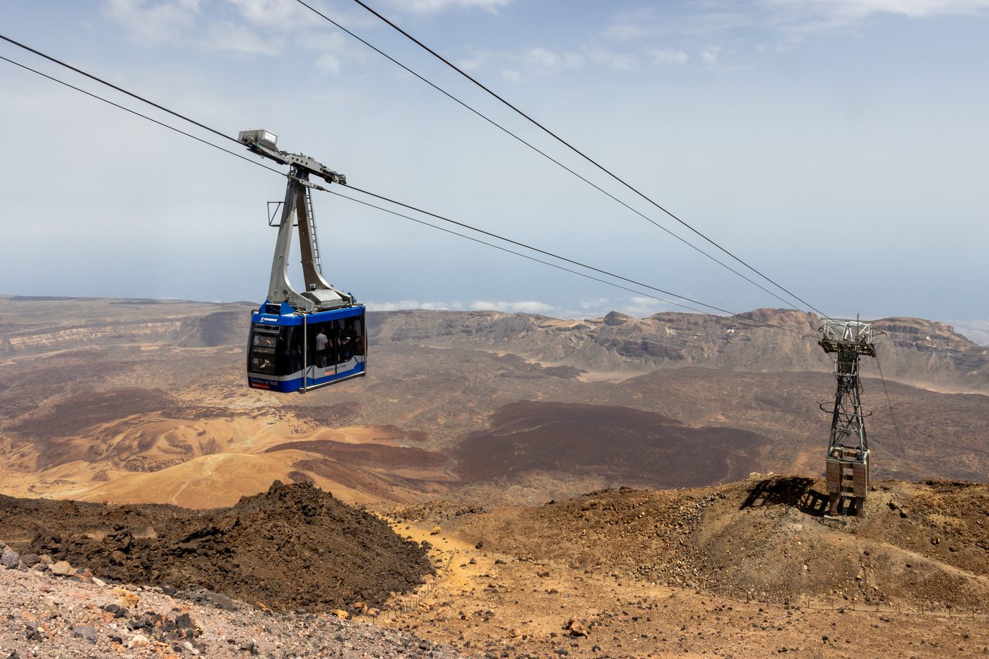 A Teide cable car cabin above the Teide caldera
